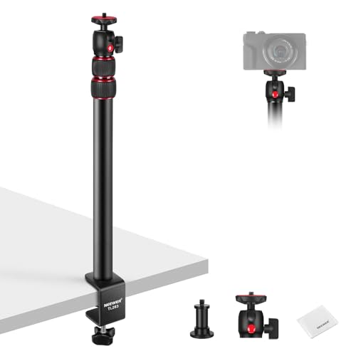 NEEWER Kamera Tischhalterung, Overhead Desktop Licht Stand Mikrofon Boom Arm mit Kugelkopf C Klemme Reinigungstuch für DSLR Webcam Telefonhalter Ringlicht Mic Streaming Videoaufnahme, rot TL283