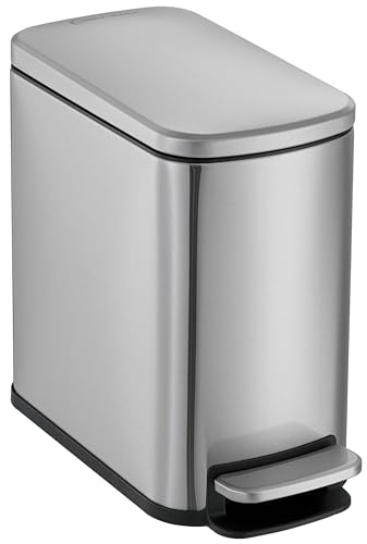 Image of SIMPLI-Magic 6L /1.6G Stainless Steel Bathroom Trash Can with Hands-Free Foot Pedal, Quiet Soft-Close Lid, Compact Space-Saving Size