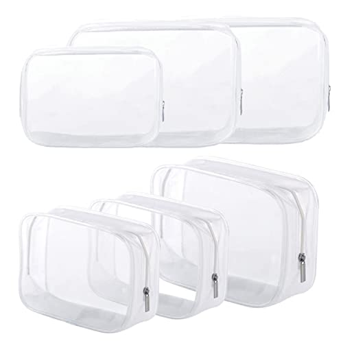 Image of 6 Pack Clear Toiletry Carry Pouch with Zipper Portable Plastic Waterproof Cosmetic Bag TSA Approved for Vacation Travel Bathroom and Organizing (White, Small and Large)
