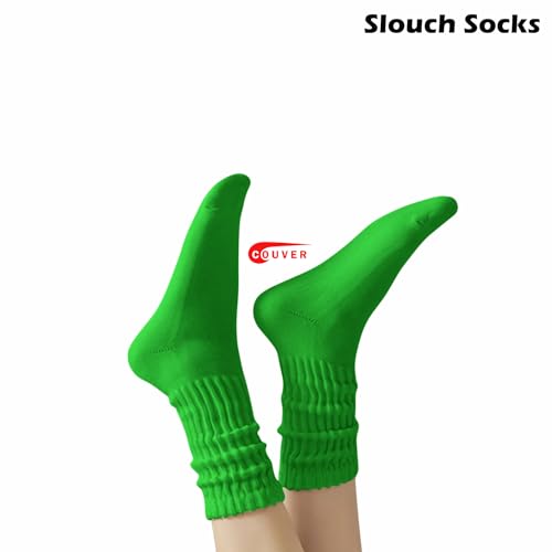 Image of COUVER Womens Scrunched Slouch Socks Soft Cotton Breathable Retro Crew or Knee High, Multiple Colors