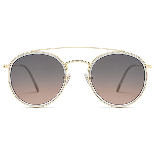 Image of SOJOS Retro Vintage Round Polarized Sunglasses for Women Men Double Bridge Circle Sunnies SJ1104