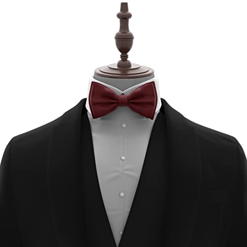 Adam Young Boy's Wine Red Tie Pre-Tied Style Formal Satin Classic Bowtie for Tuxedo Faux Silk (Medium, Maroon Red)4