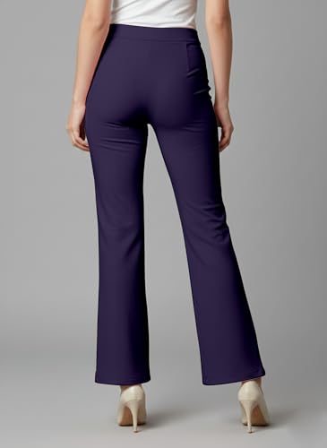 Image of Mehrang Cotton Blend Bootcut Parallel Trouser Pants for Women Regular Fit, Bellbottom Straight Pants for Womens