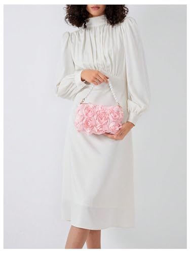 Image of Verdusa Women's 3D Flower Pearl Top Handle Clutch Purses Evening Handbags Crossbody Bag