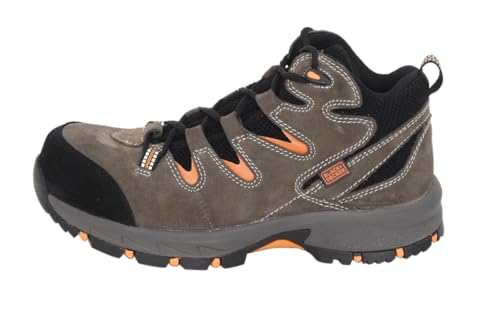 Image of BLACK+DECKER High Ankle Grey Suede Leather Safety Shoes for Men | Double Density | Fiber Toe | Antistatic & Antislip | BXWB0168IN | Size-07