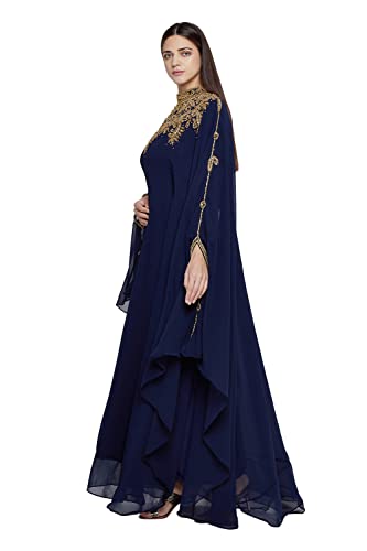Aniiq Women Dubai Kaftan Farasha Caftan Long Maxi Dress Free Size Navy Blue Long Sleeves Evening Dress With Free Scarf #TOP2
