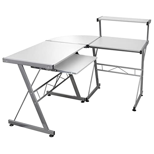 Gecheer Escritorio de ordenador de esquina blanco 132x112x99 cm madera ingeniería, escritorio de ordenador mesa de oficina en casa estación de trabajo para oficina