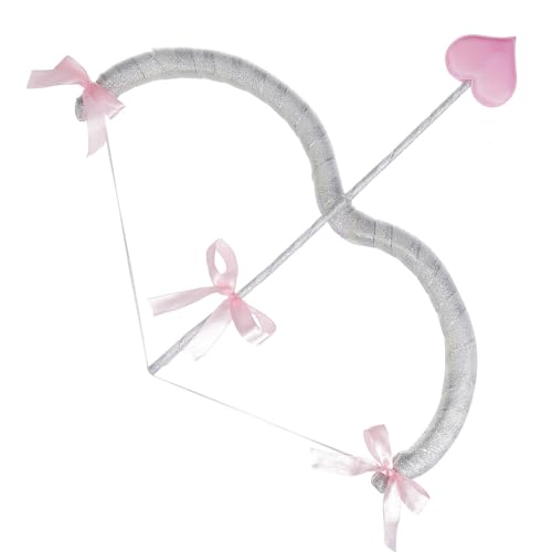 VILAGRAH Cupid Bow and Arrow Costume Accessory Mini Bow Arrow Set with Heart for Halloween Cosplay Party Favors Photo Props (Cute Pink One Size)
