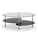 Ryan Rove Orion - Oval Two Tier Glass Coffee Table - Coffee Tables for Living Room, Kitchen, Bedroom and Office - Glass Shelves Under Desk Storage - Clear and Black Glass