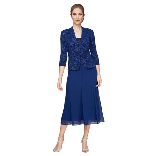 Alex Evenings Women's Tea Length Jacket Dress, Perfect for
