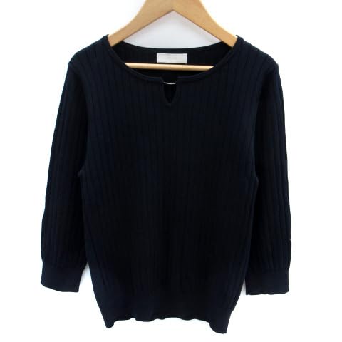 エニィスィス エニシス anySiS ニット カットソー 七分袖 スリットネック リブ 2 紺 ネイビー SM14 レディース