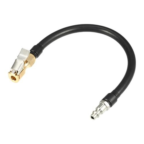 Image of Motoforti Universal Inflator Air Pump Hose Adapter Tyre Valve Inflator Hose with Lock on Air Chuck, 30cm Hose Length, Close, Copper Steel Rubber, Black