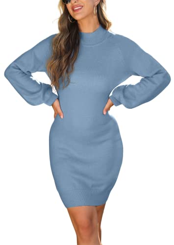 Image of GRECERELLE 2026 Womens Fall Winter Mock Neck Mini Pullover Sweater Dress | Long Sleeve Ribbed Knit Bodycon Fit for Parties Date Holidays Daily(XS-2XL)