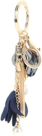 Pssopp Leather Flower Tassel Keychain Zinc Alloy Decoration Hook Key Pendant Car Keyring for Women Wallet Bag Pendant - Image 9