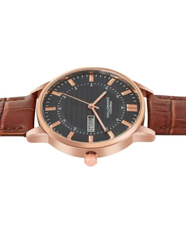 Image of French Connection Textured Grey Round Dial with Brown Leather Strap Watch - for Mens FCN0123BRL