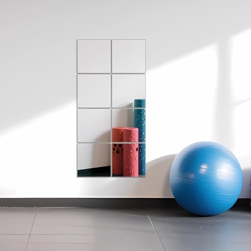 Image of Ruomeng Full Length Wall Mirror Tiles - 10 inch x 10 inch x 8Pcs Frameless Full Body Mirror Tiles Wall Mounted Mirror for Home Gym Vanity Bedroom, Living Room