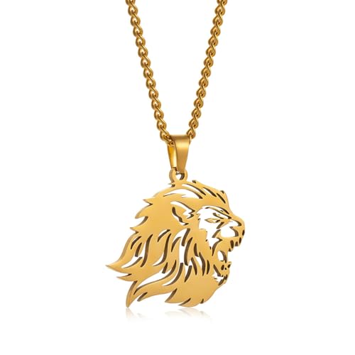 Collier tête de lion pour homme pendentif creux rock hip-hop