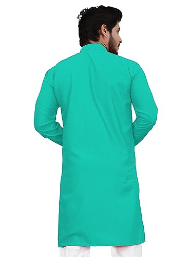 Image of Cotton Blend Full Sleeve Long Plain Kurta for Men