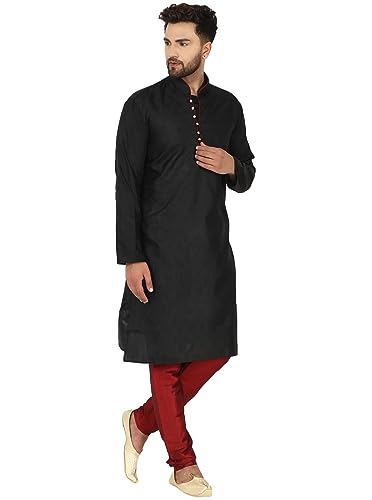 SKAVIJ Men's Tunic Jacquard Silk Kurta Pajama Indian Traditional Suit Wedding Party Dress Set3
