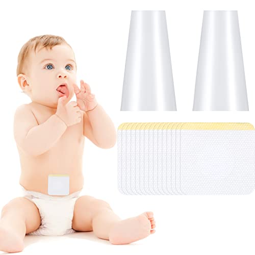 2 Pcs Soft Belly Stoppers and 14 Pcs Patches Belly Protector White Silicone Plug Tummy Tuck Baby Navel Sticker for Newborn Umbilical Hernia Repair