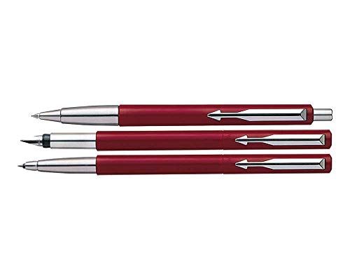 Parker Vector Standard Fountain Pen, Roller Ball Pen and Ball Pen (Red)