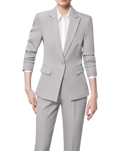 Miesuit Women's Light Purple Grey Suit Set | Slim Fit One-Button Blazer & Pant Office Outfit