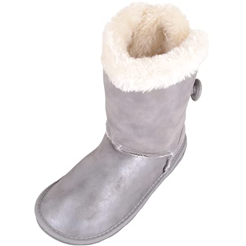 ABSOLUTE FOOTWEAR Childrens Kids Girls Easy Slip On Faux Fur Winter Boots Booties - Pewter - US Infant 11