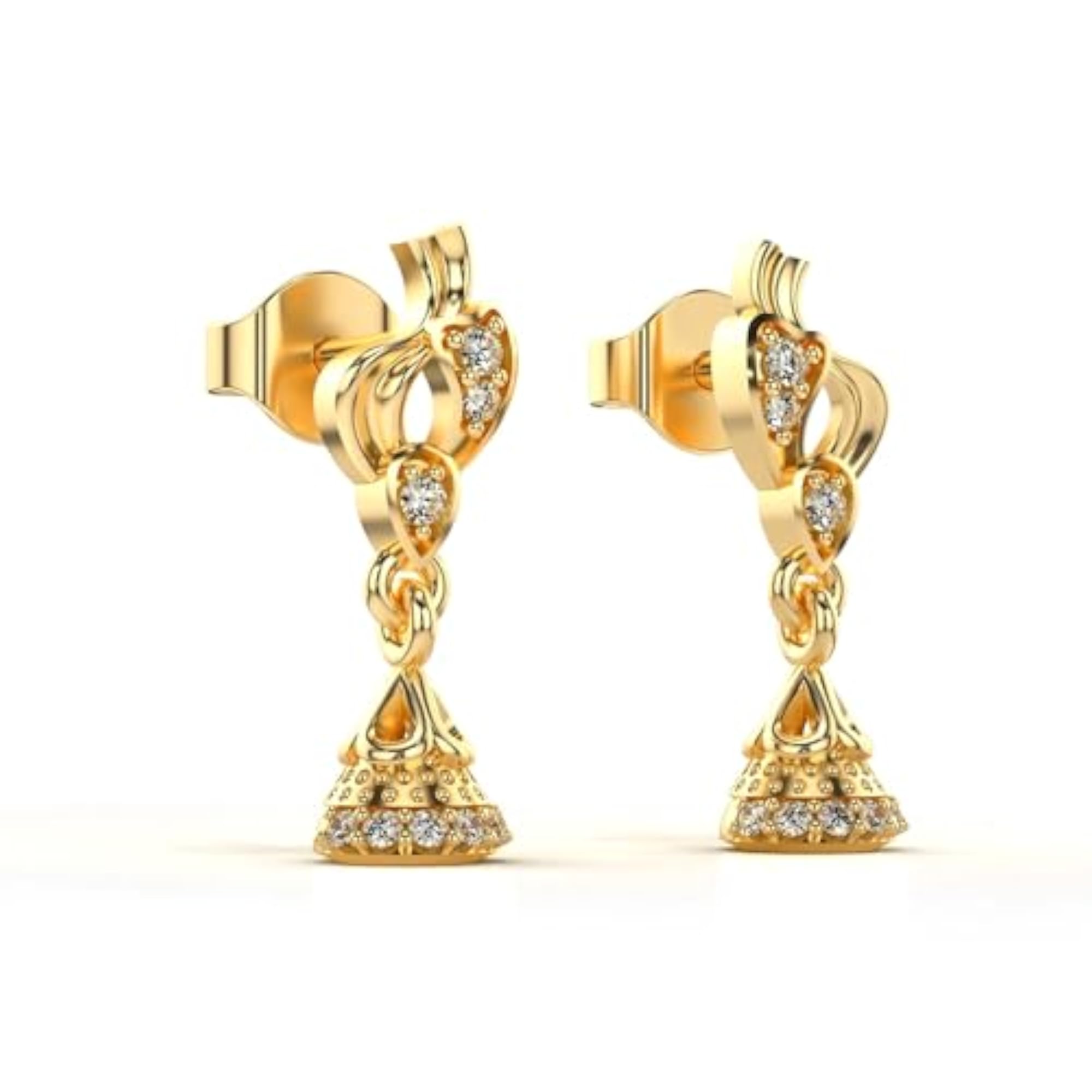 Women's Stylish Yellow Sterling Silver Lab Grown Diamond Earrings, 0.14cts