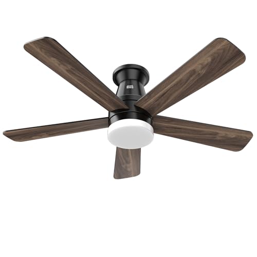 Minthouz Ceiling Fans with Lights, 42 inch Ceiling Fan with Light with APP/Remote Control, 6000K Dimmable LED, Modern Flush Mount Ceiling Fan for Indoor Bedroom Living Room, DC Reversible, B