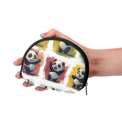 Portable Coin Purse Cute-Panda-Dance Mini Zippered Money Pouch Card Holder3