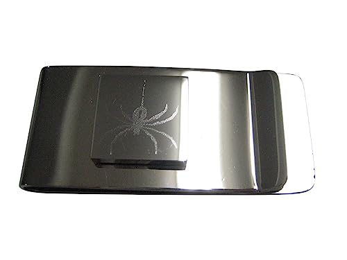 Kiola Designs Silver Toned Square Etched Black Widow Spider with Spider Silk Bug Insect Money Clip
