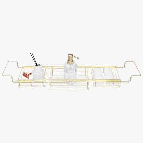 Navaris Goldene Badewannenablage - Luxuriöses und schlankes Design - Badewannenbrett - Verstellbare Größe, passend für die meisten Badewannen - Badewannen Tablett