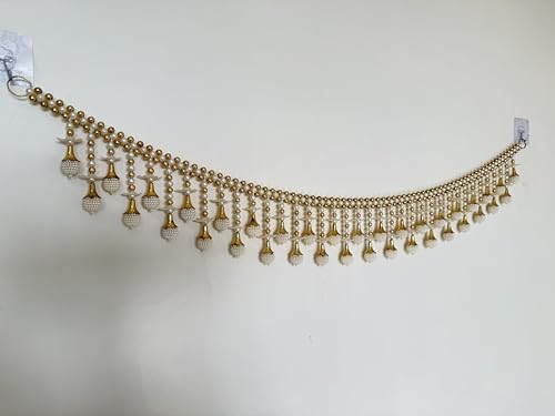 Image of Vinart Decorative Pearl Toran Bandhanwar with Gold Accents, Traditional Door Hanging for Temple, Wedding, Festival Decoration, White and Gold 3ft