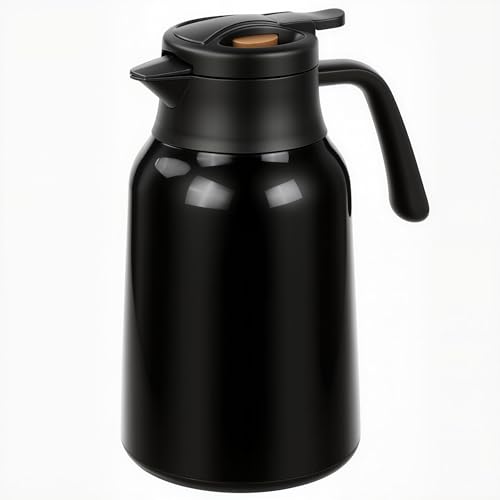 Kryndle Thermoskanne, 2L Edelstahl Kaffeekanne, Doppelwandige Vakuum Isolierkanne 24h Warmhalte, Passend für Kaffee, Milch, Tee (Schwarz)