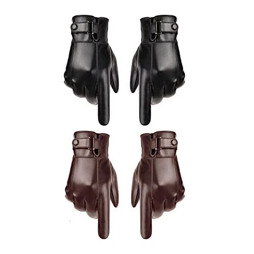 Image of Men Winter Gloves PU Leather Touchscreen Windproof for Riding Motorcycle Black| Mens Accessories | Gloves & Mittens|1 Pair Winter Gloves For Men