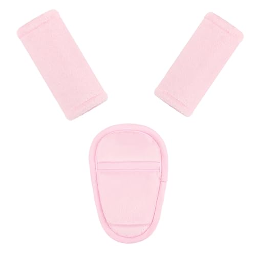 SWESEN Baby Car Seat Strap Covers, 3 Piece Soft Car Seat Strap Shoulder Pads for Baby Girls Boys, Double-Sided Use carseat Straps Covers for Stroller, Car Seats, Pushchair, Pink