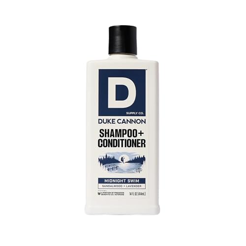 Duke Cannon Supply Co. 2-in-1 Hair Wash - Masculine Scent - Gentle Cleansing Hair Wash For Men - Stimulating Hair Shampoo & Conditioner - Strengthens Hair - Midnight Swim Shampoo/Conditoner (14 oz)
