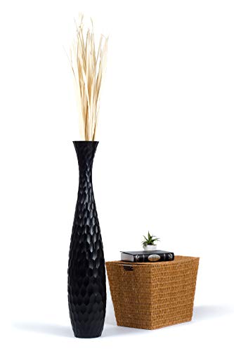 LEEWADEE Large Floor Vase – Handmade Flower Holder Made of Wood, Sophisticated Vessel for Decorative Branches and Dried Flowers, 43 inches, Black