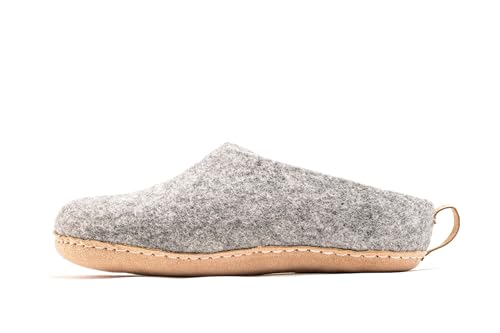 Woolly's Indoor Open Heel Slippers With Leather Sole (Natural Grey) - 41 | Premium New Zeland Wool | Handcrafted with Italian Design | Soft, Breathable & Ordor Free3