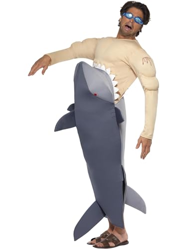 Smiffys Costume d'homme avale par un requin, combinaison et lunettes Halloween