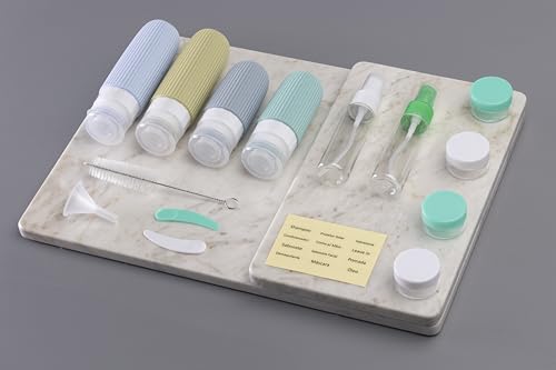 Kit Potes Frascos Silicone Viagem Canelado Creme Shampoo Condicionador Cosméticos 16 Peças (Azul e V