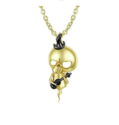 Collier Main Argent Sterling 925 crâne doré Halloween Mauvais œil rose