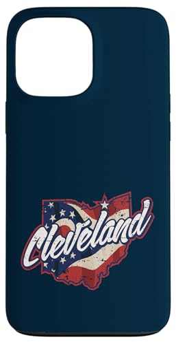 クリーブランドとオハイオ州旗オーバーレイ ヴィンテージ アンティーク調デザイン スマホケース iPhone 13 Pro Max 用