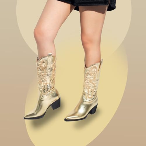 CIERWS Women's Embroidered Western White Cowboy Boots Knee High Medium Heel White Cowgirl Boots For Women3