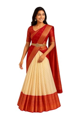 ZITON ARICO MART Women's Indian Traditional Kanjivaram Silk Pure Weaving Lehenga Choli Along With Dupatta And Blouse Piece, Half Saree (Unstitched)