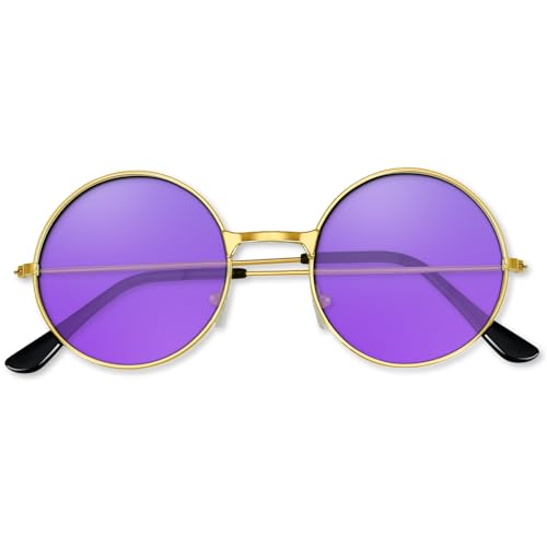 BOUBONI Hippie Sonnenbrille 70er Jahre Runde Hippie Brille Party Deko Sonnenbrille für Damen mit farbigem Brillenputztuch (Lila) BOUBONI Hippie Sonnenbrille 70er Jahre Runde Hippie Brille Party Deko Sonnenbrille für Damen mit farbigem Brillenputztuch (Lila)