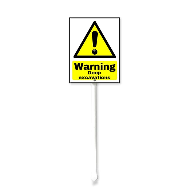 Warning Deep Excavations Yard Sign With Stakes Outdoor Lawn Yard Signs 8 x 12 inch