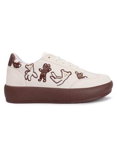 Image of TRYME Women's Stylish Platform Sneakers | Cute Teddy Bear Lace-Up Shoes Trendy Casual Footwear