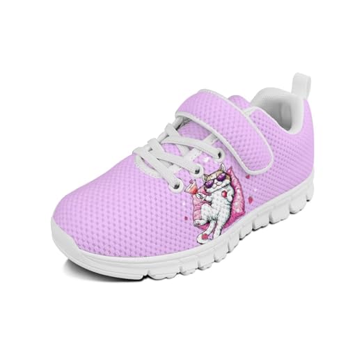 Yzaoxia Kids Tennis Shoes for Girls Lace Up Sneakers Running Shoes with Hook and Loop Barefoot Footwear Size 11-Size 2.5