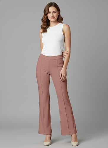 Image of Mehrang Cotton Blend Bootcut Parallel Trouser Pants for Women Regular Fit, Bellbottom Straight Pants for Womens